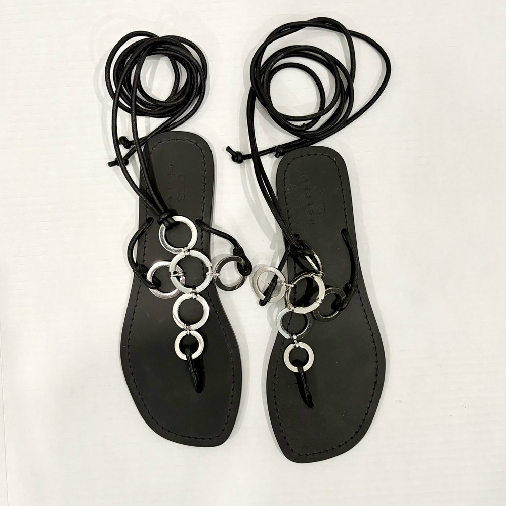 ASOS Black Gladiator Sandals with Silver Rings - SIZE 7